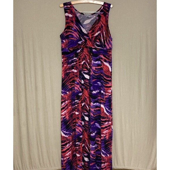 NY Collection Dresses & Skirts - NY Collection Sleeveless Pink Purple Black Animal Print Maxi Dress Size XL EUC